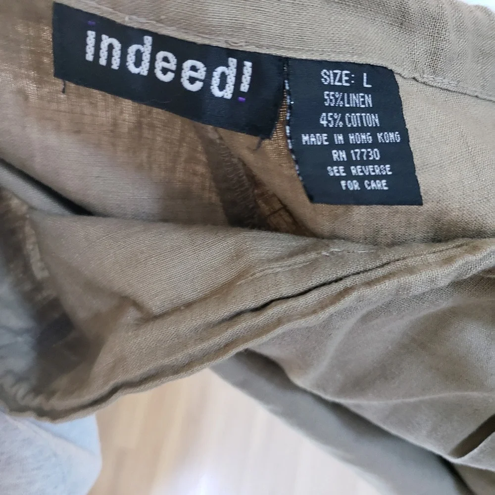 Indeed Linen Pants Womens L Tan Wide Leg Vintage Drawstring Trouser